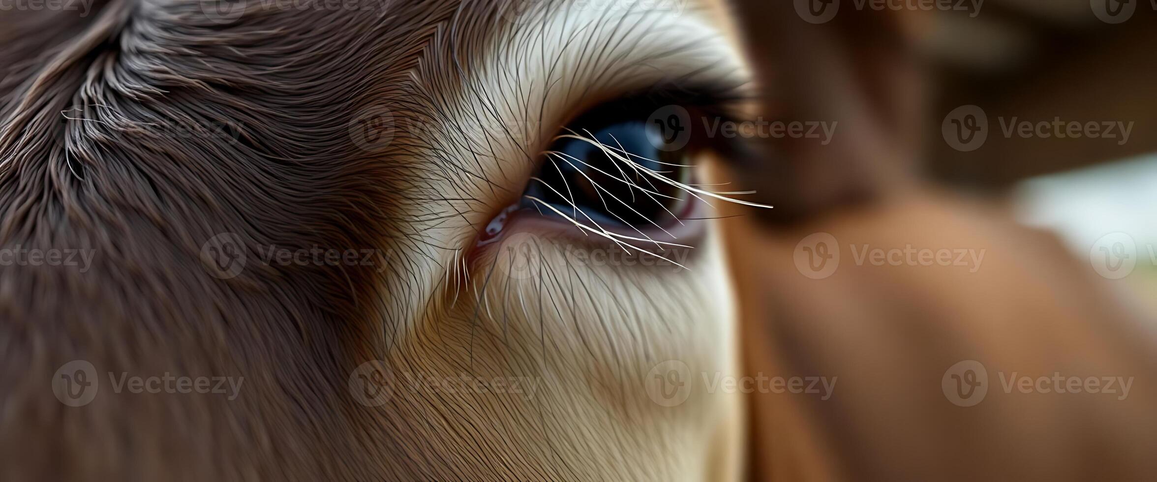 close up of a brown and white cow's eye photo