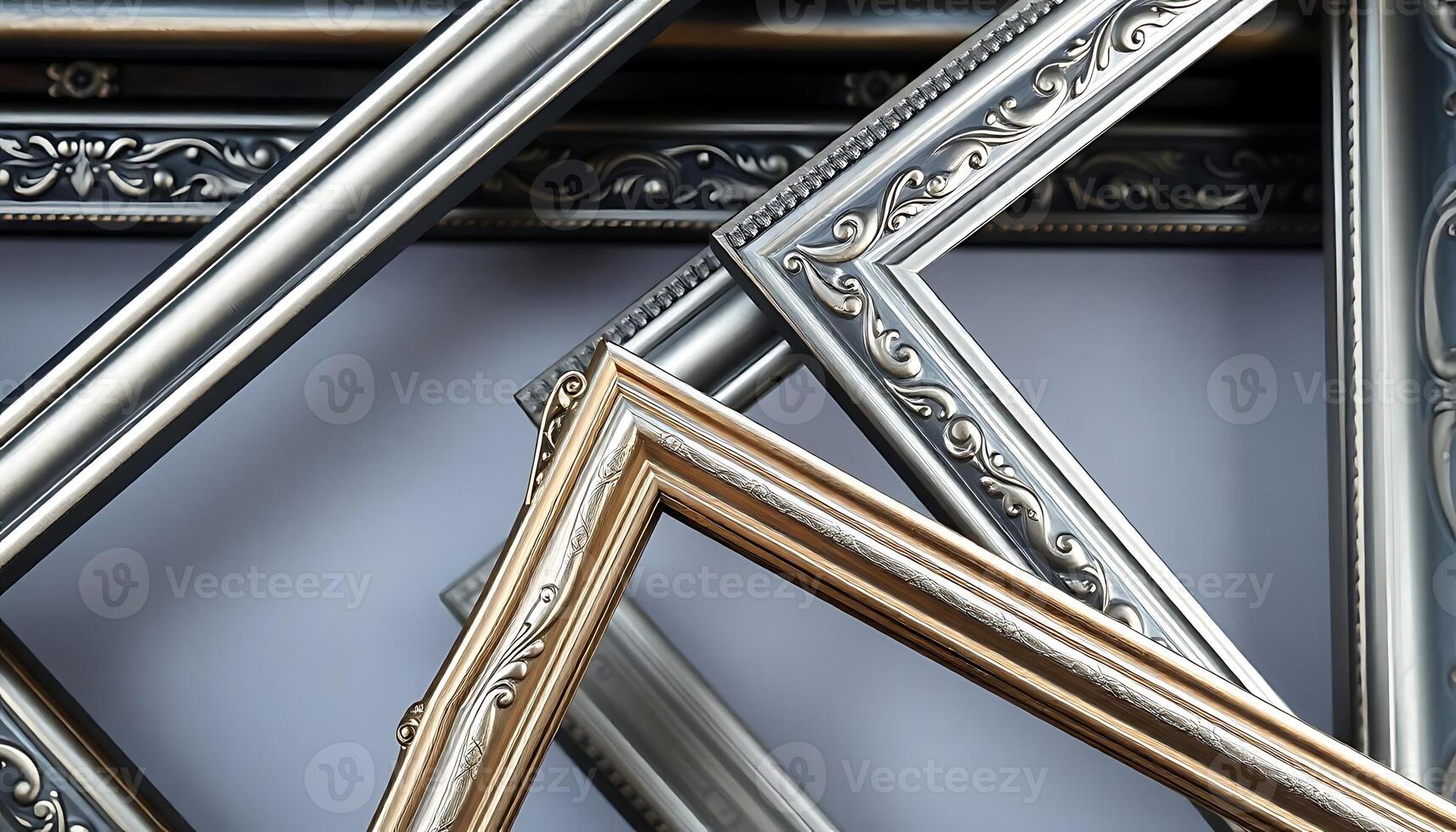 A variety of frames are arranged in a row photo