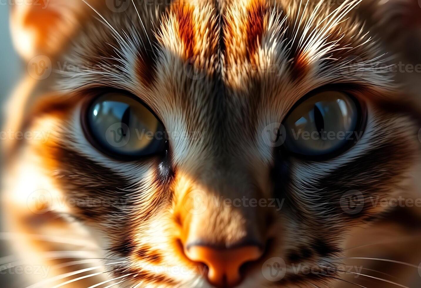 A close up of a cat's face with bright eyes photo