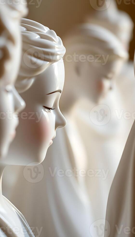 close up of a group of white statues photo