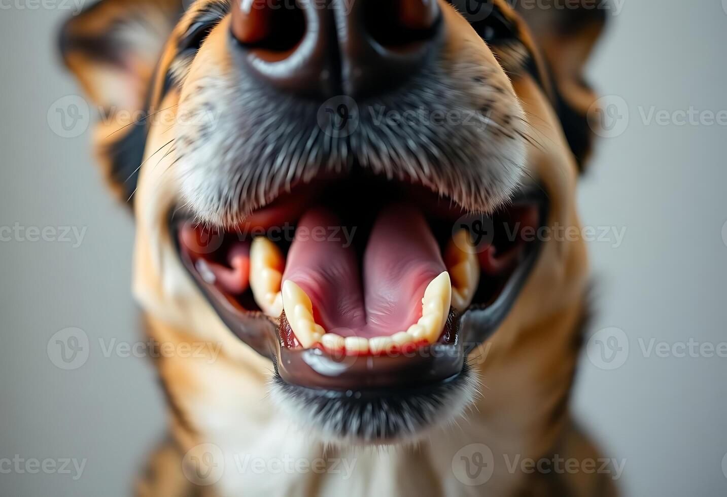 A close up of a dog's mouth with its mouth open photo