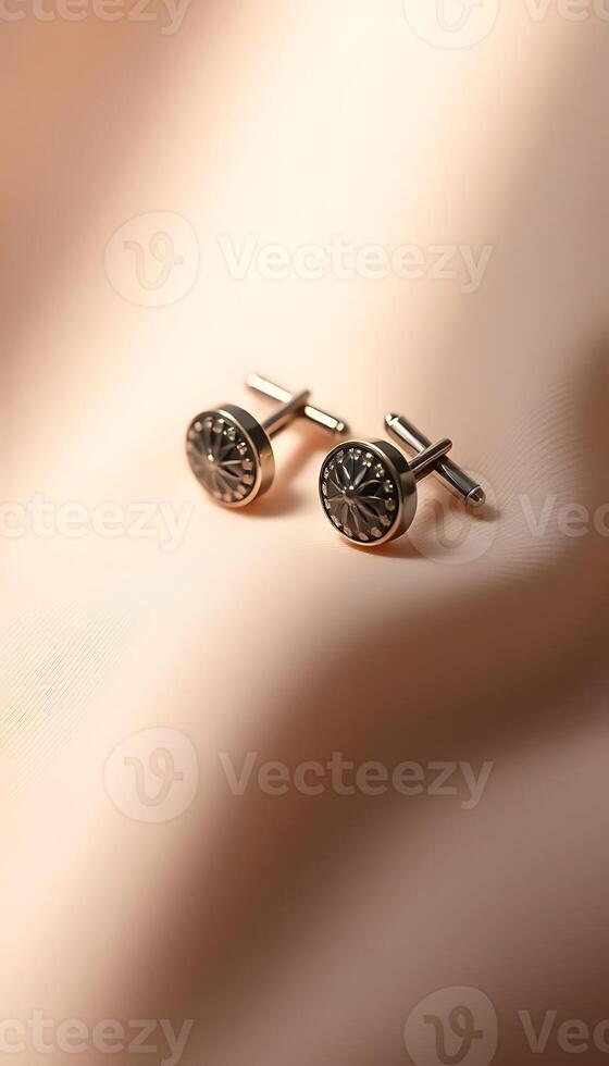pair of cufflinks with a compass on them photo