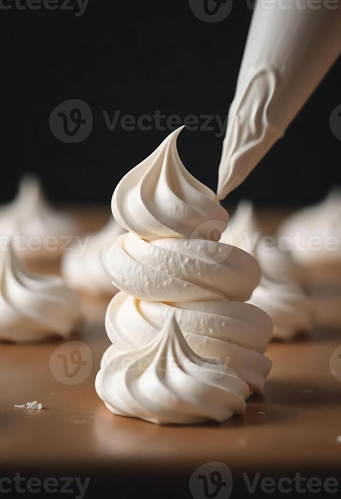 close up of a pastry being frosted with icing photo
