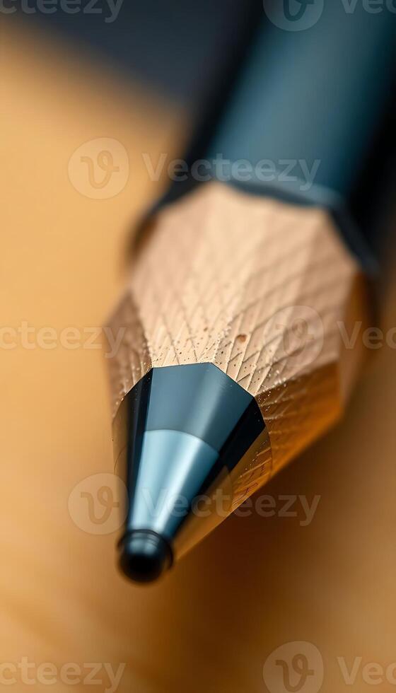 A close up of a pencil on a wooden surface photo