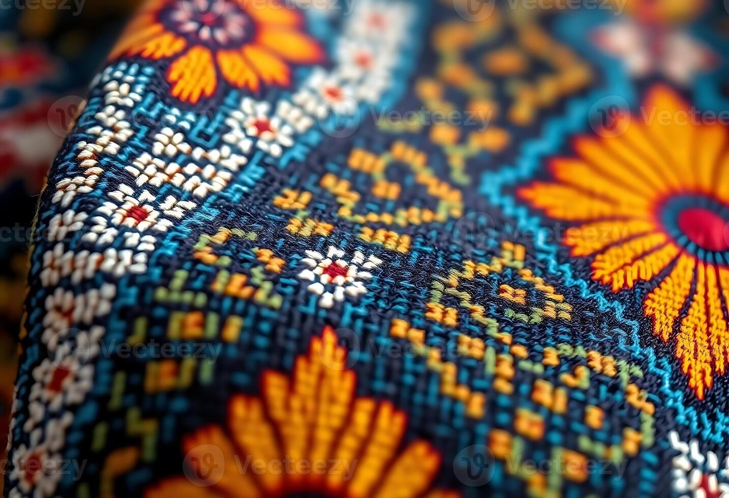 Close up of colorful fabric with a floral pattern photo