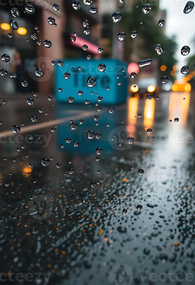 Rain drops on a wet windshield photo
