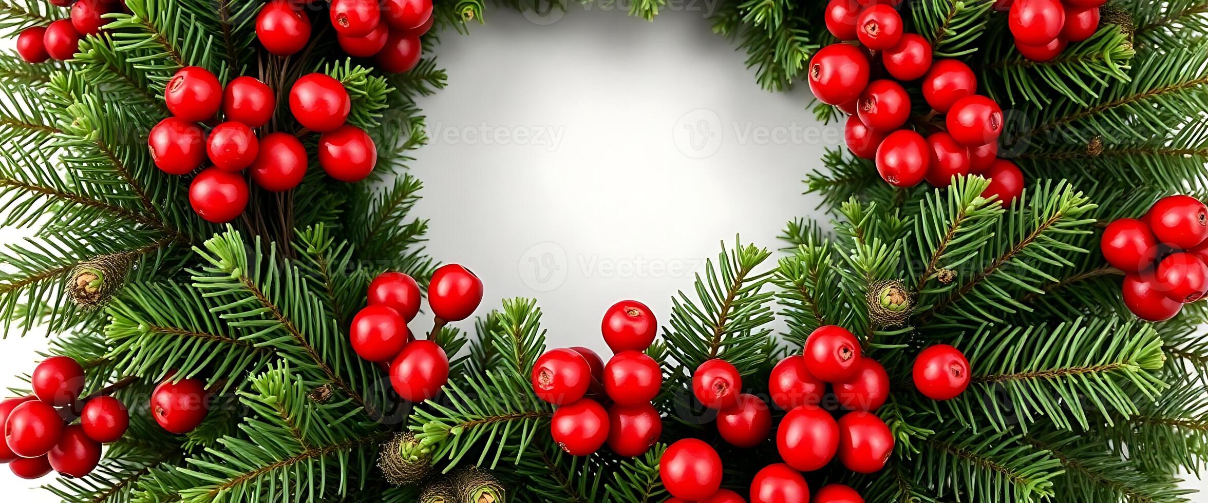 christmas wreath with red berries and pine cones photo