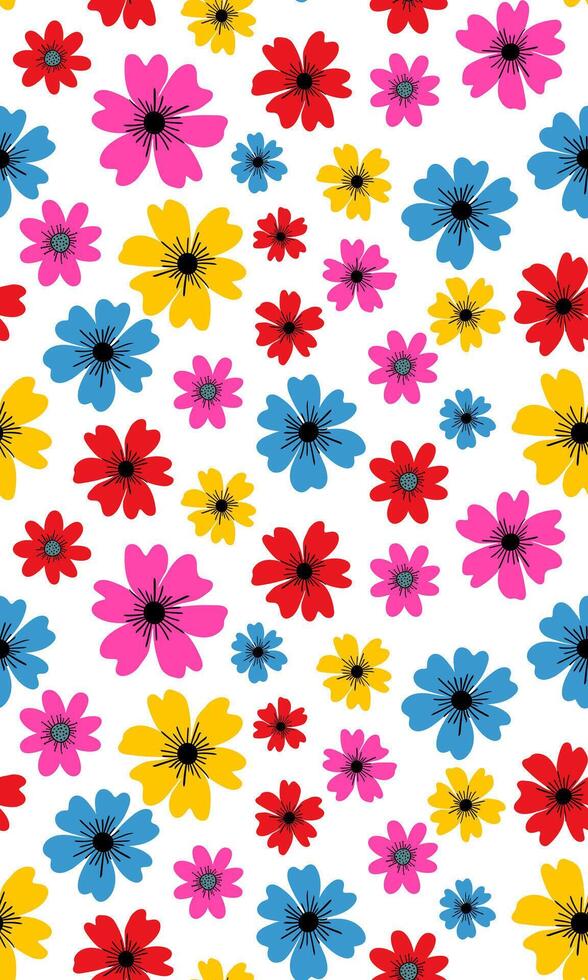 seamless pattern bright colorful flowers white background botanical floral web design spring summer digital illustration abstract wallpaper textile vector
