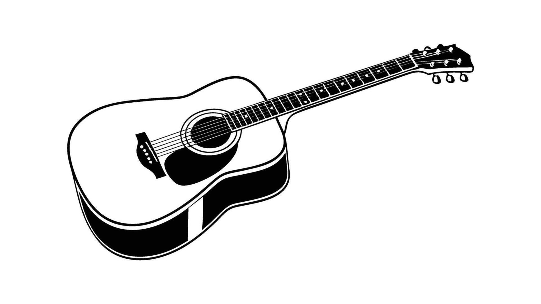 a black and white illustration of an acoustic guitar vector