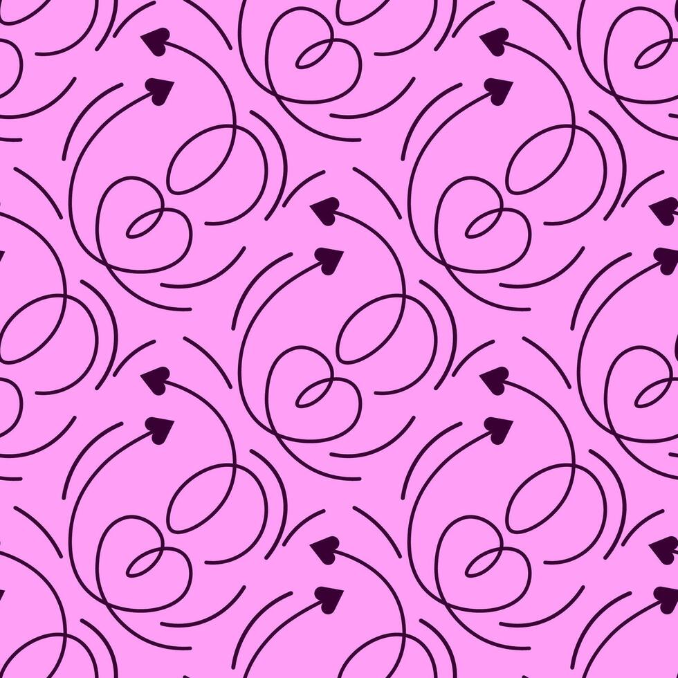 Seamless pattern of dark spiral arrows with hearts at the tip on a pink background vector