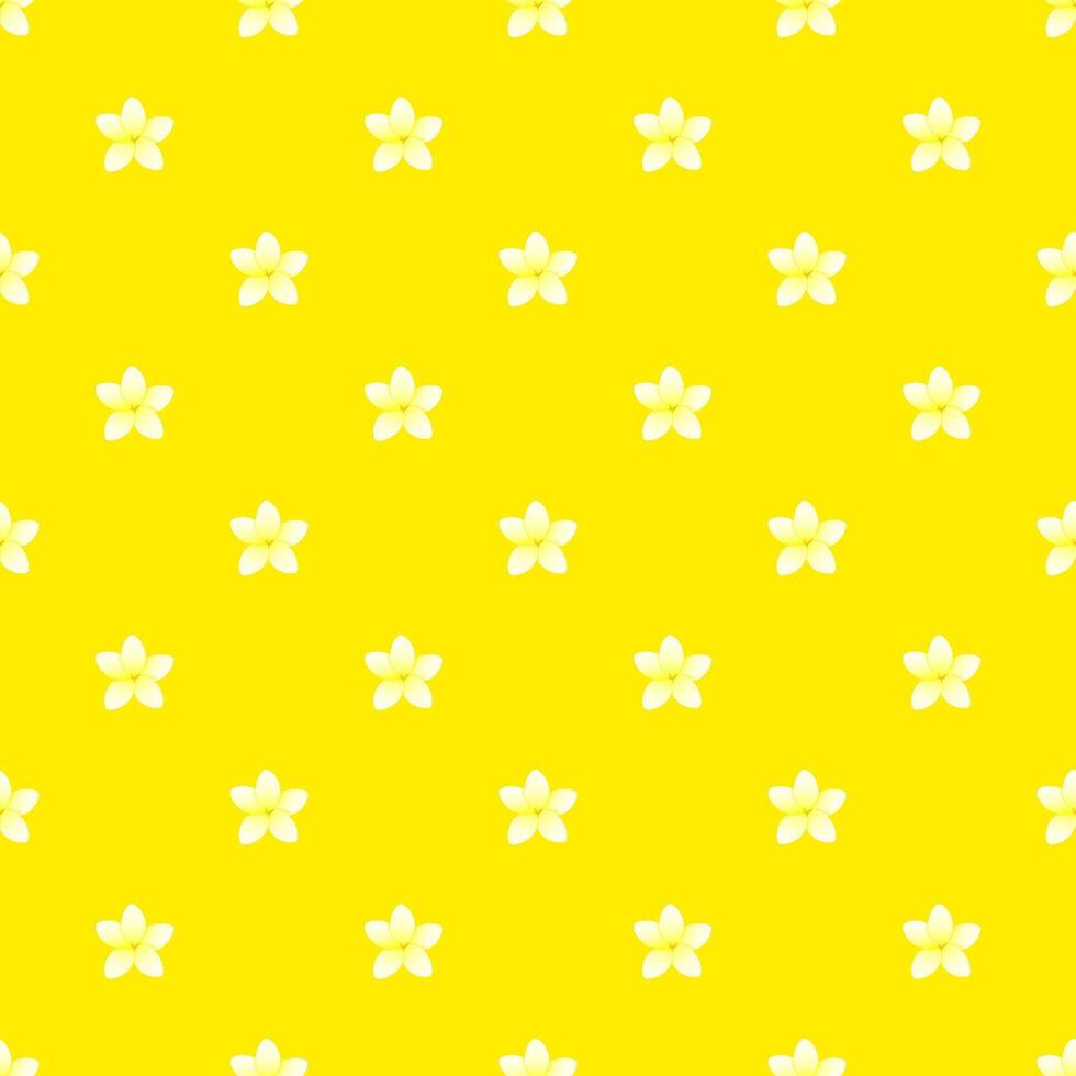 Seamless pattern of small white plumeria flowers on a yellow background vector