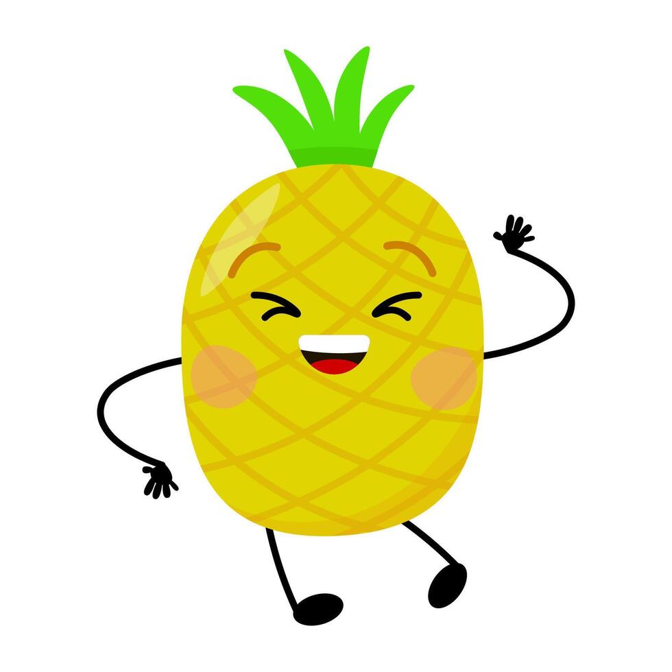 Cute smiling cartoon pineapple character waving hello vector