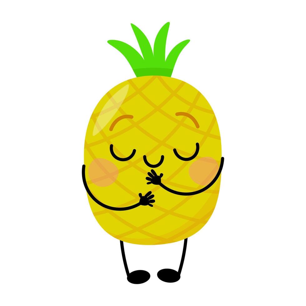 Cute shy pineapple character on white background vector