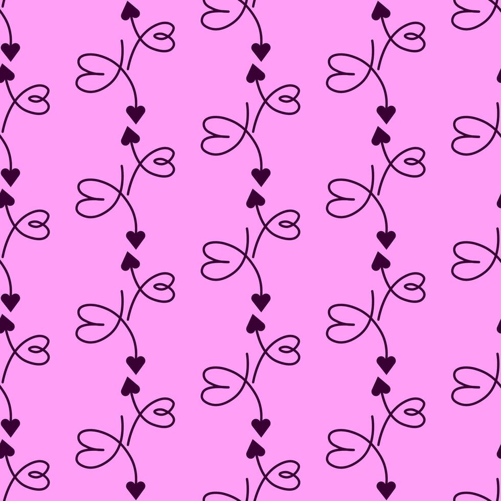 Seamless pattern of swirled arrows hearts on a pink background vector