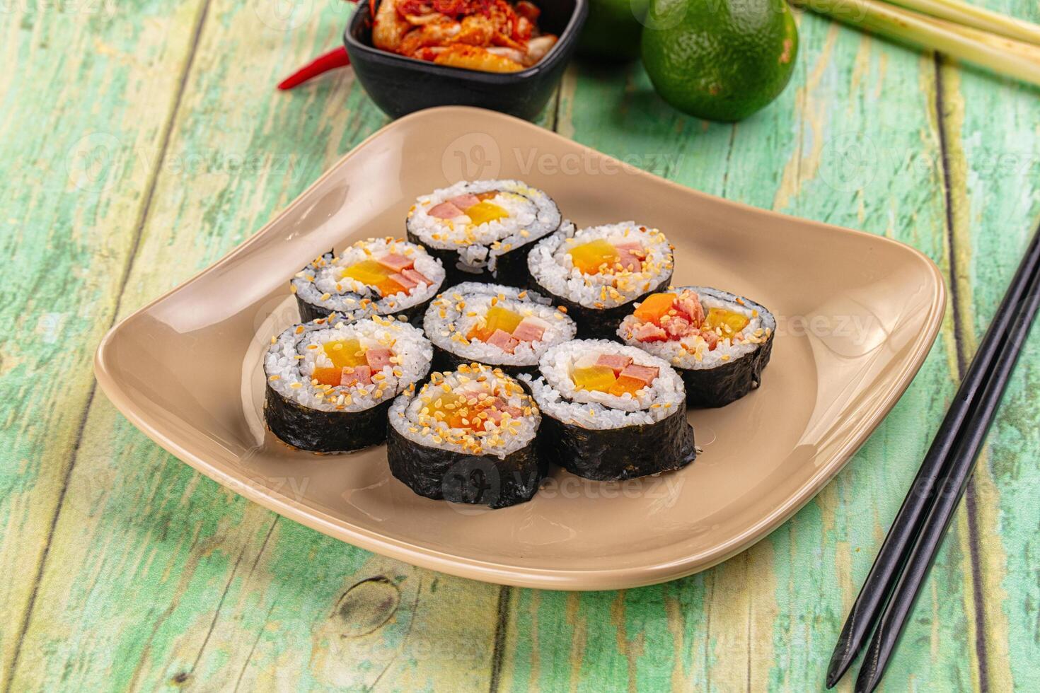 Koream homemade roll Kimbap with nori seaweed photo