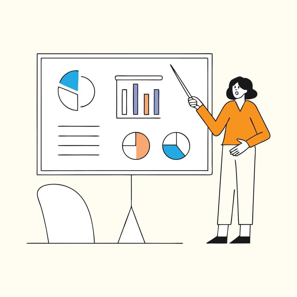 illustration set of business people drawing graphs vector