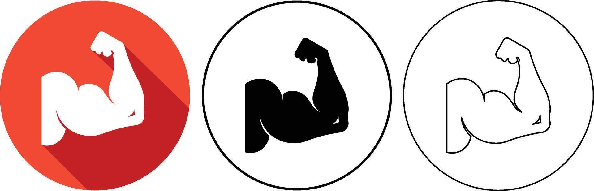 illustration of a muscular arm symbol in various styles within circular backgrounds vector