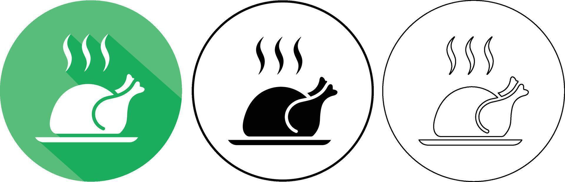 Delicious roast chicken icons in circle formats for food and restaurant related designs vector