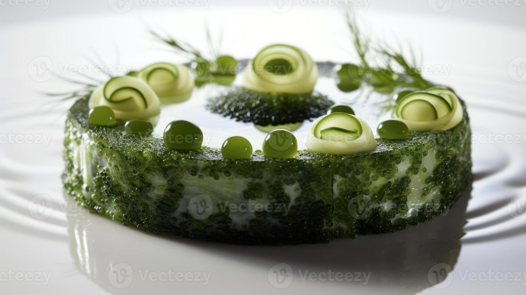 Elegant cucumber dish with dill and caviar. photo