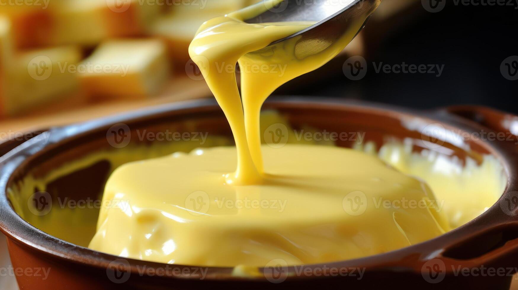 Caramel sauce being poured from a spoon. photo