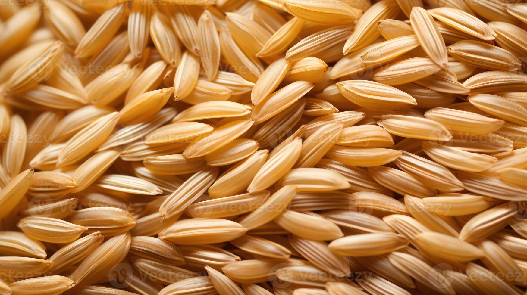 Close-up of brown rice grains, natural and textured. photo