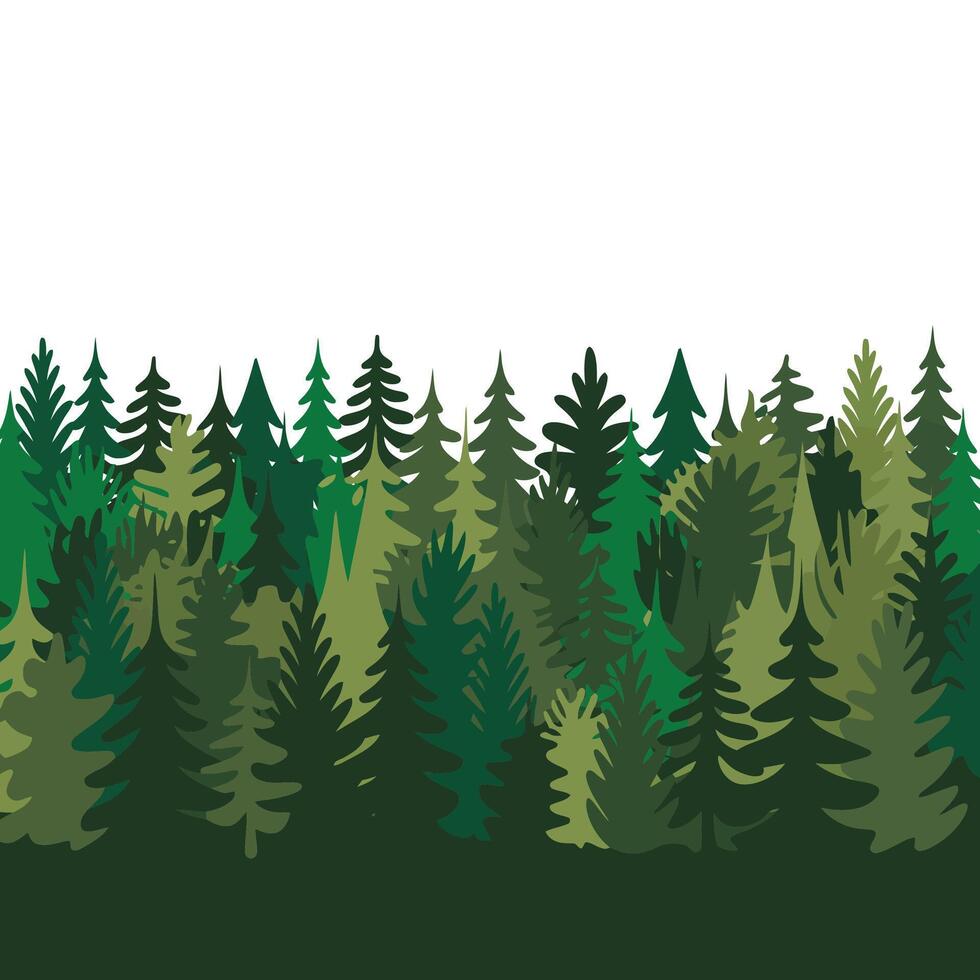 Flat Color Pine Forest on White Background. vector