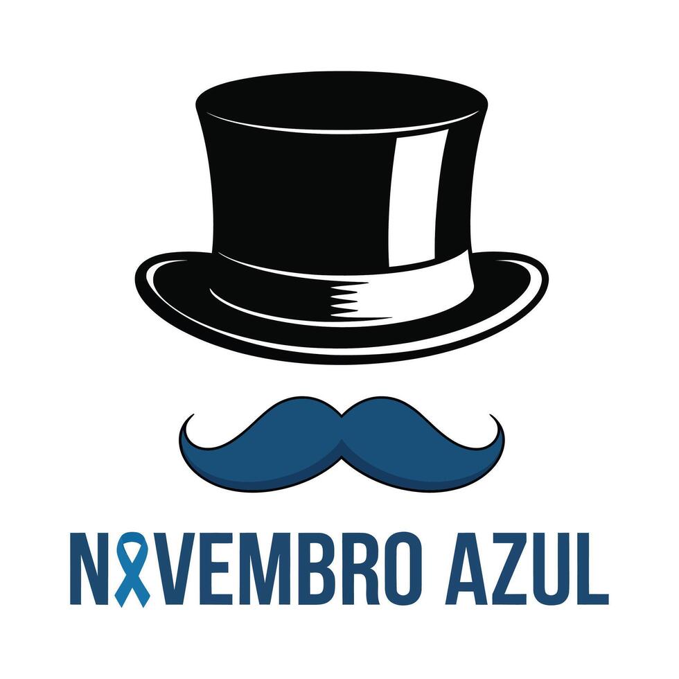 Flat Novembro Azul Design with Mustache and Ribbon. vector