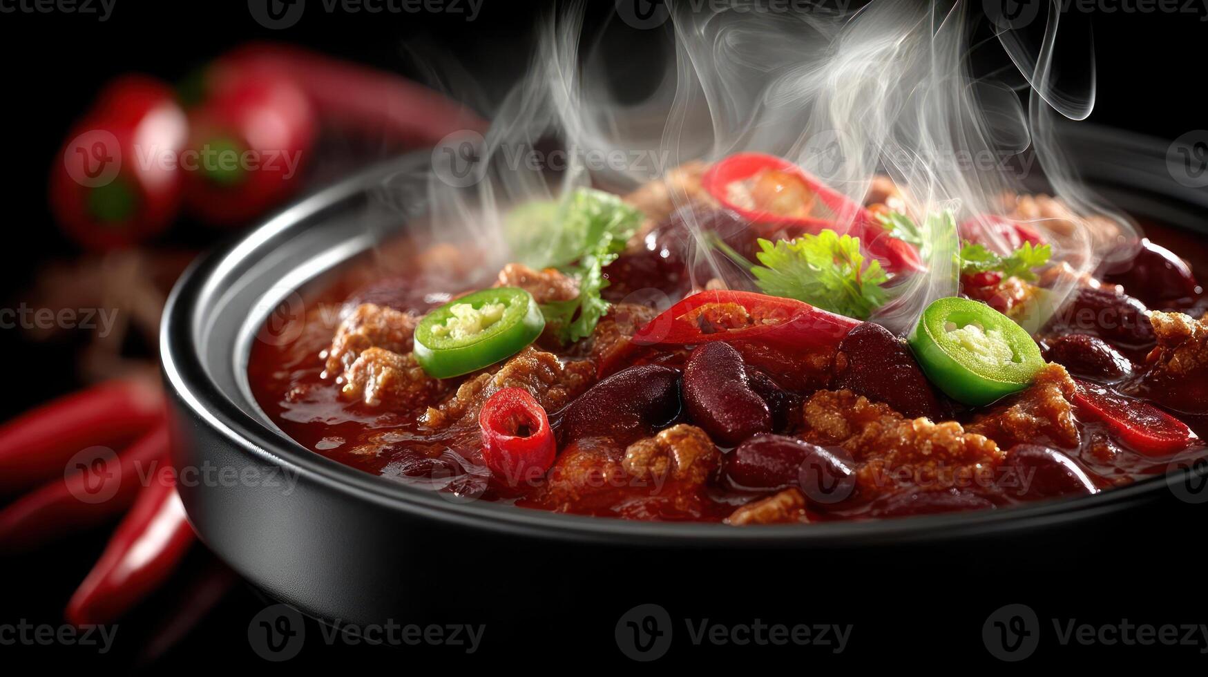 Hot and spicy bean stew with chili peppers and herbs. photo