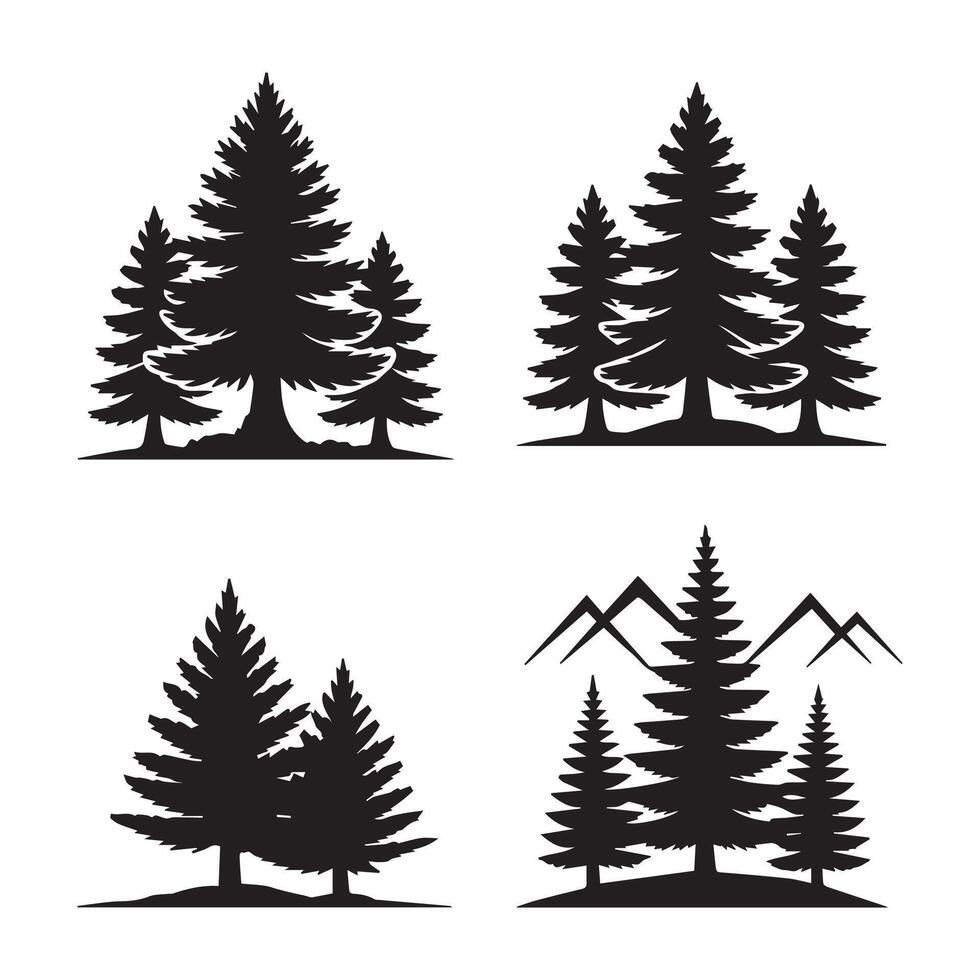 Four silhouettes of trees and mountains vector