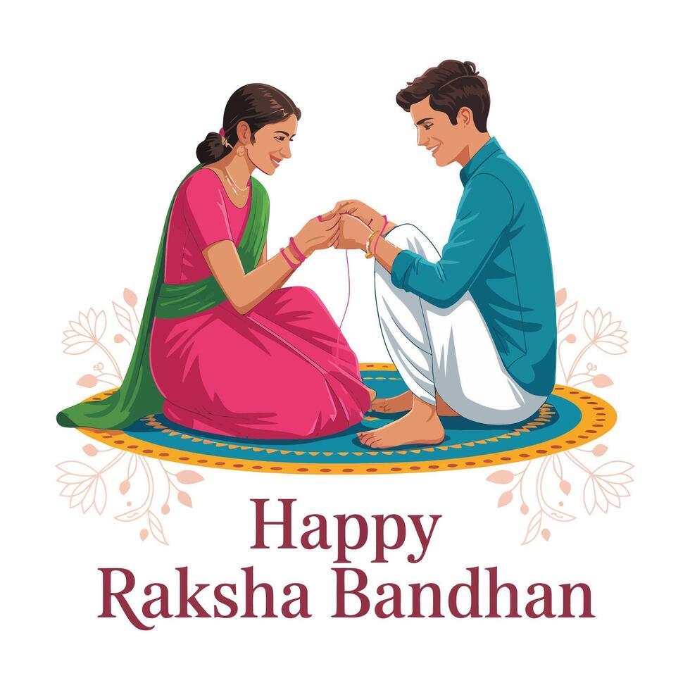 Happy raksha bandhan with couple in indian traditional dress vector