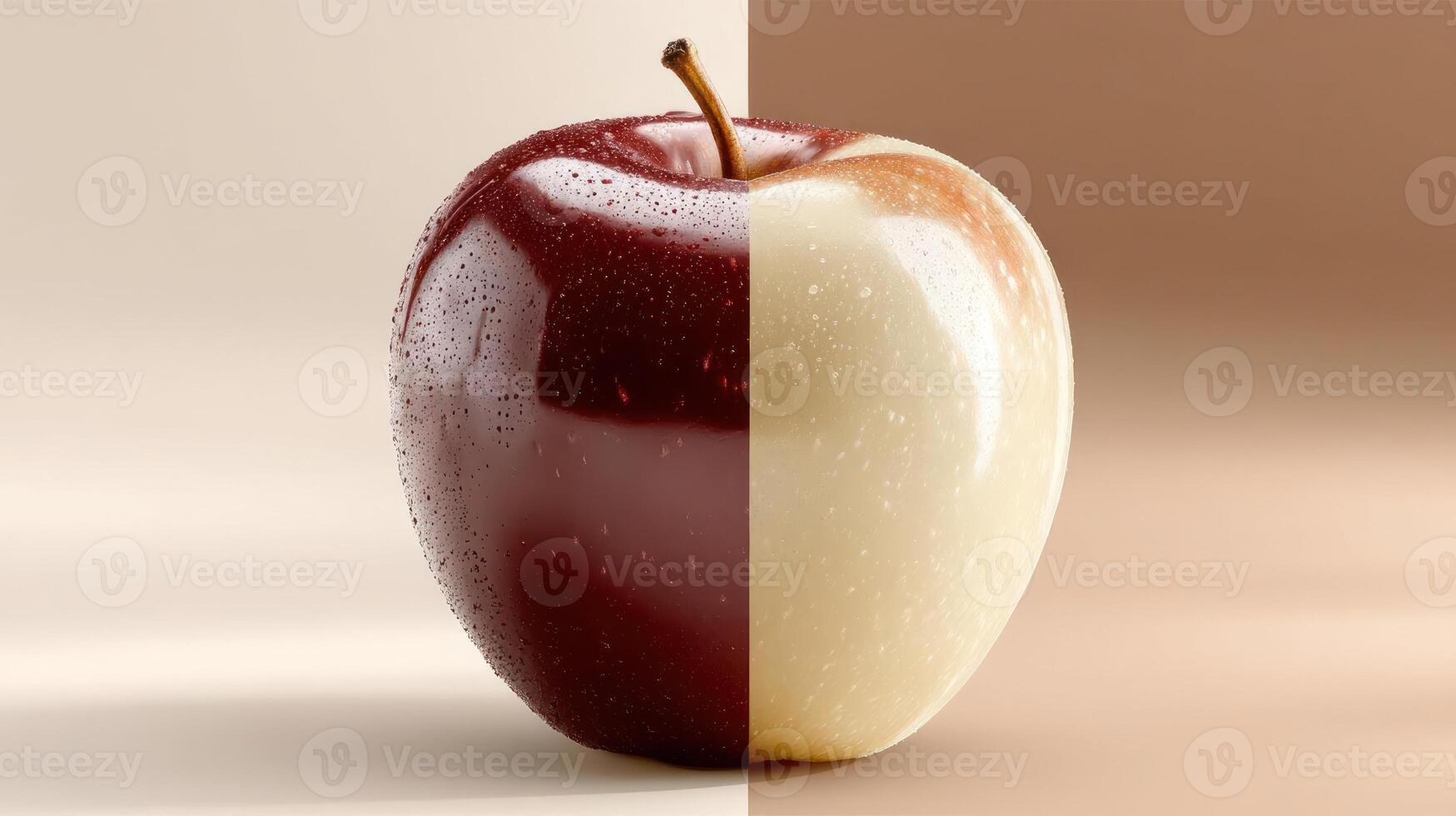 Split apple showcasing red and yellow sides. photo