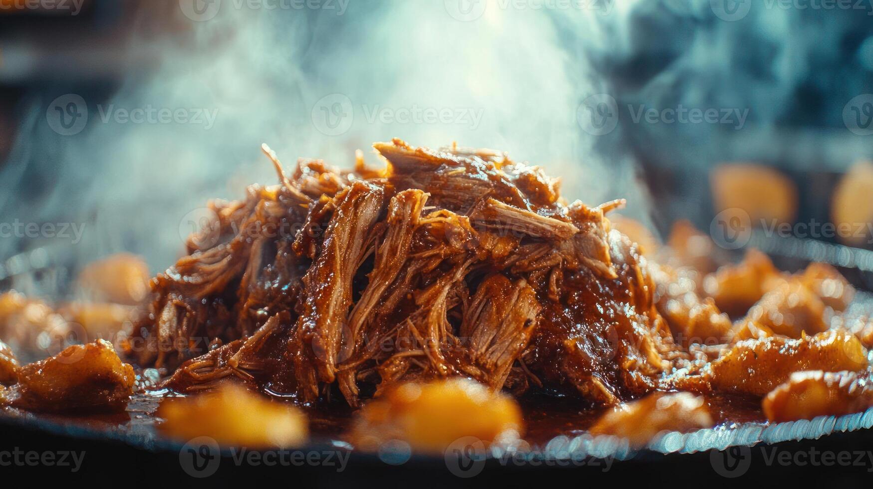 Delicious pulled pork with savory baked beans. photo