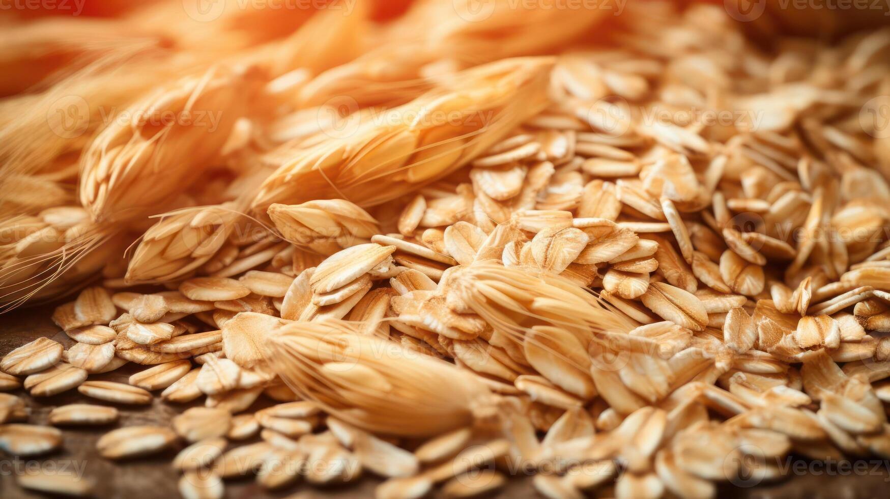 Close-up of oats, showcasing texture and color. photo
