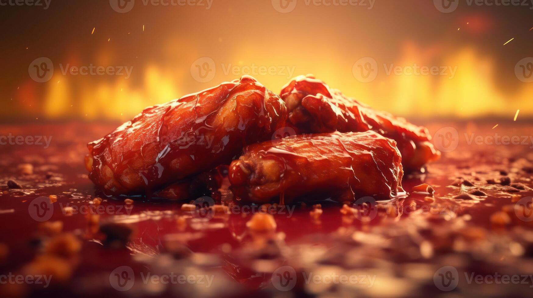 Glazed meat with a rich, glossy texture. photo