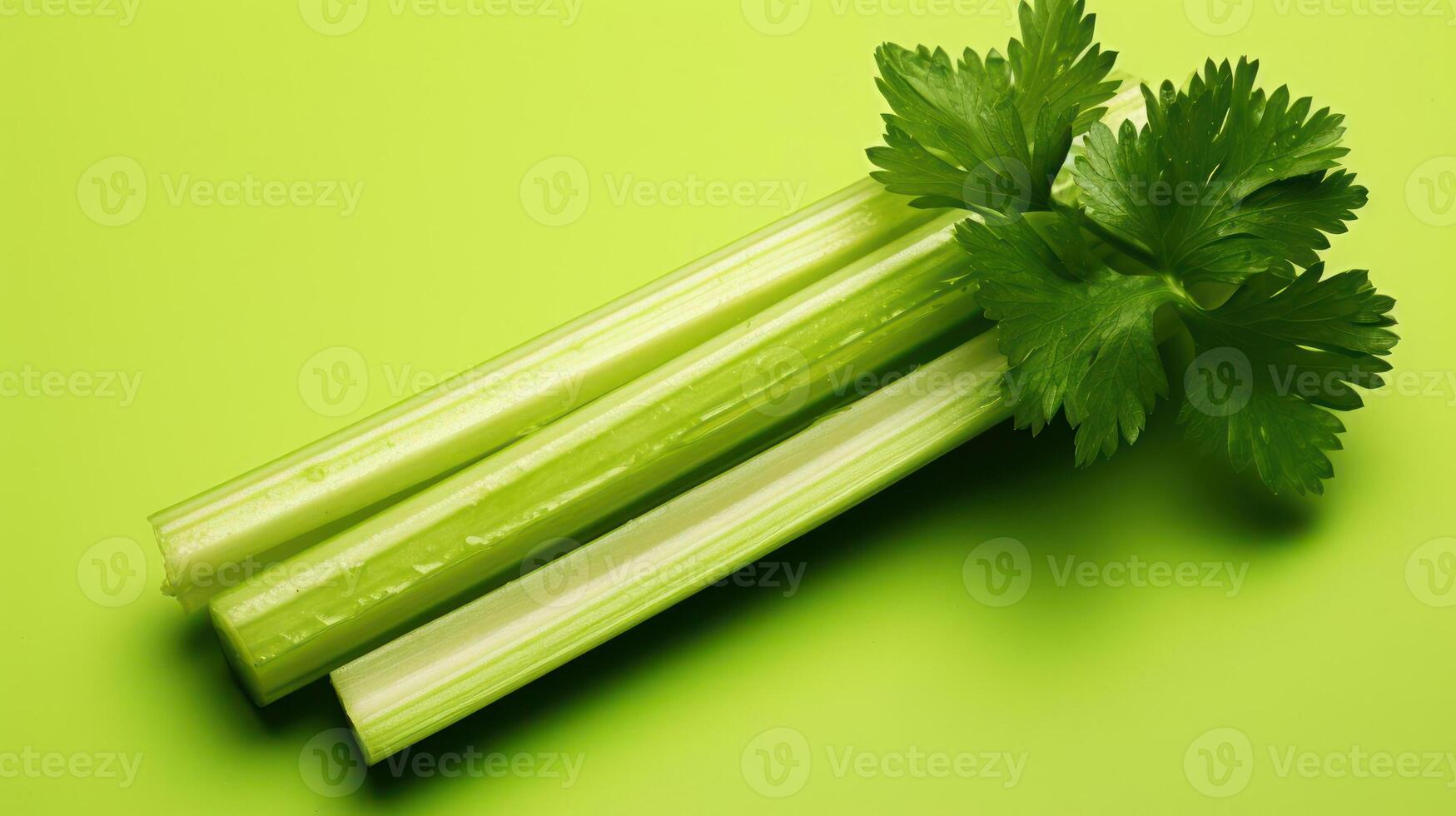 Fresh celery stalks with vibrant green leaves. photo