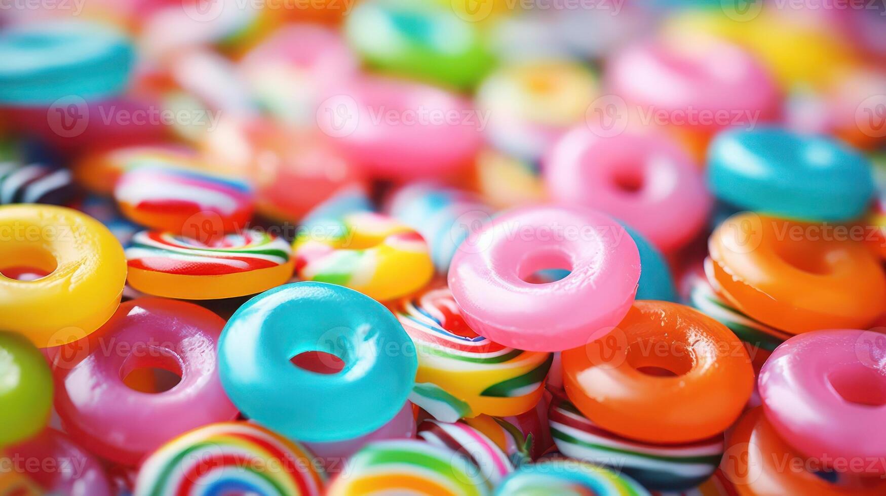 Colorful candy rings and swirls, a sweet and vibrant pile. photo
