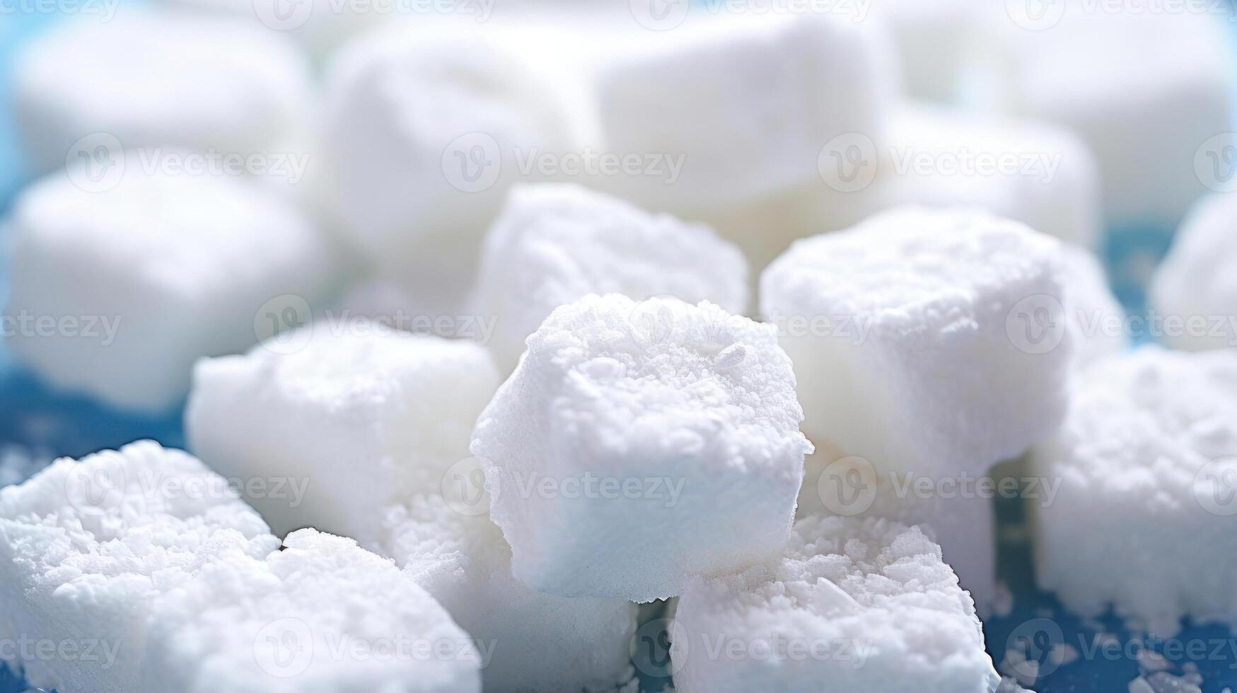 Pile of white sugar cubes photo