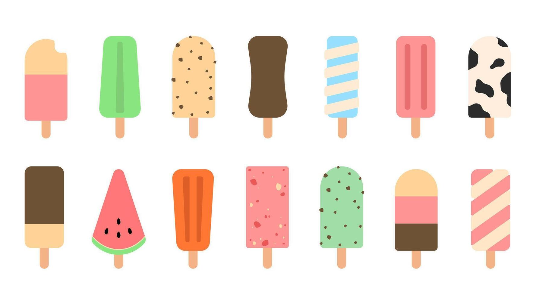 Cute Pastel Ice cream illustration design collection, Summer Dessert graphic elements for Decrotaion, Handdrawn, Flat style Clip art on White background, Coloful sticker, Editable vector