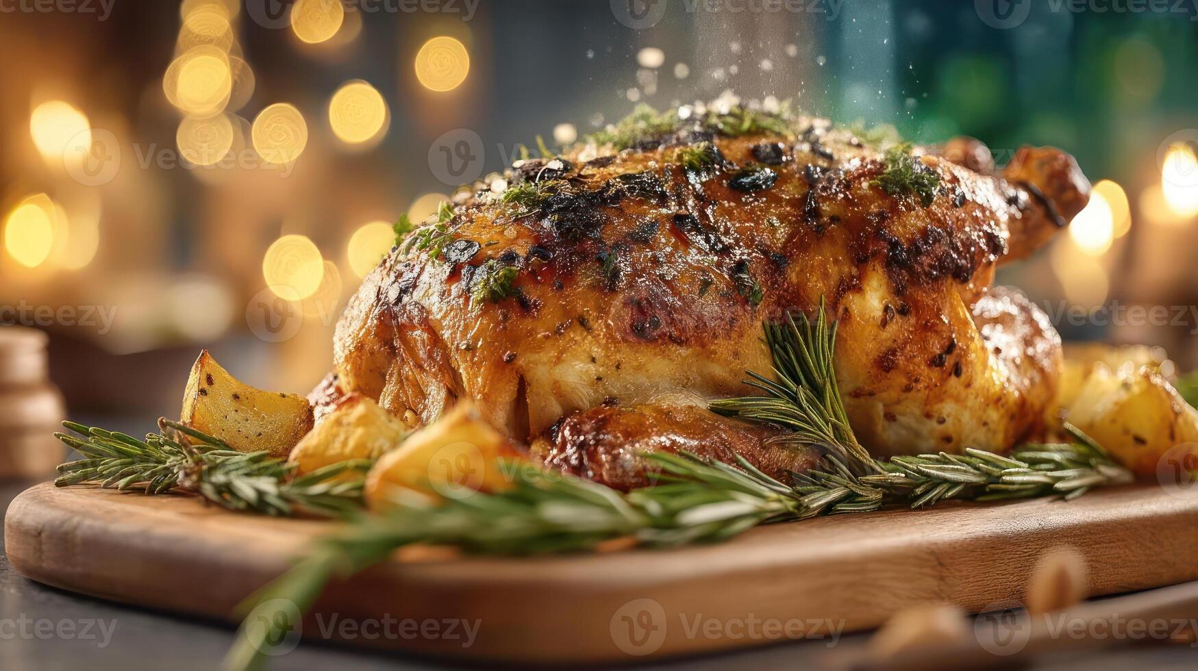 Delicious roasted chicken with rosemary and potatoes. photo