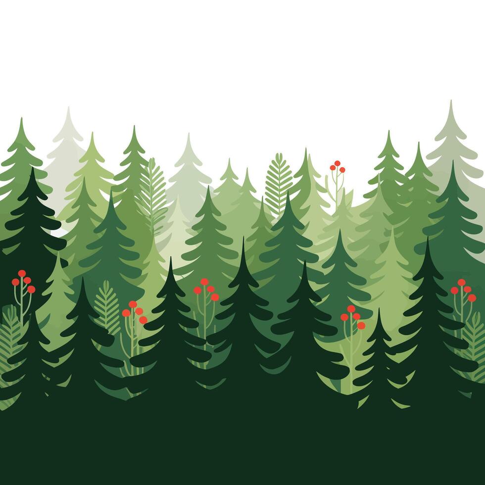 Forest background with pine trees and flowers vector