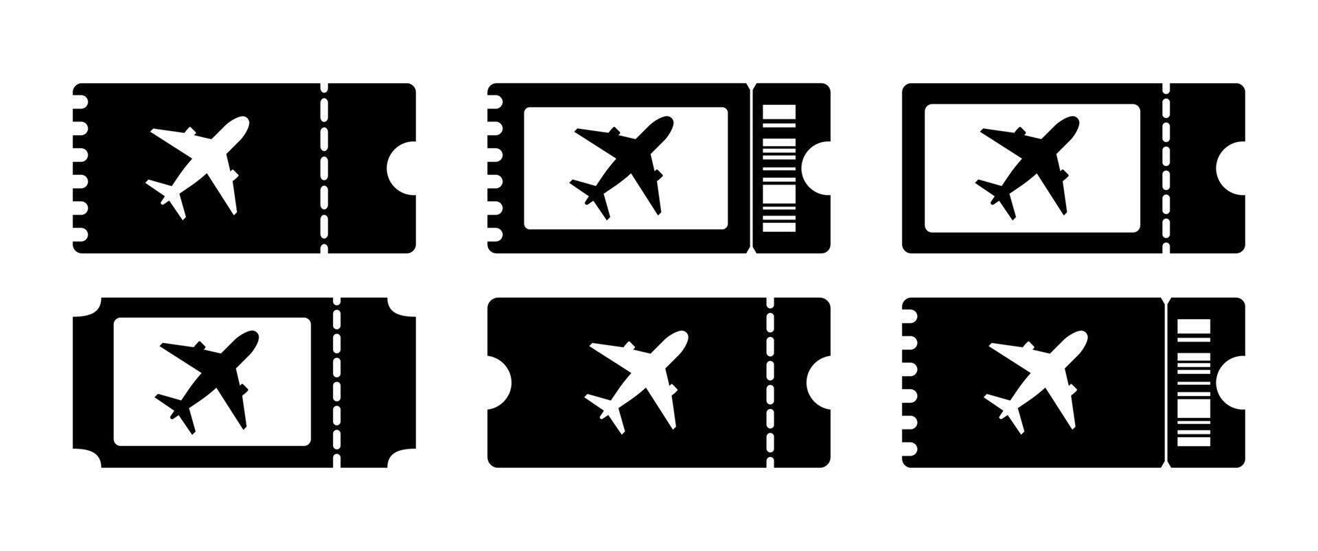 Airplane Ticket symbol, Black Icon set, Isolated Journey and Travel illustration, Bording pass graphic elements for Web, Banner and Business use, Business pictogram, Vacation sign vector