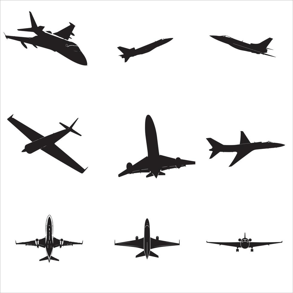 Airplane silhouettes set of different types of aircraft vector