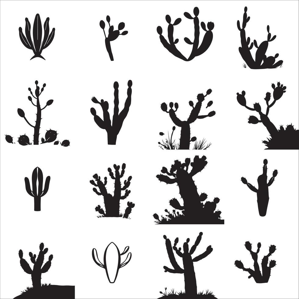 Various silhouettes of cactus plants vector