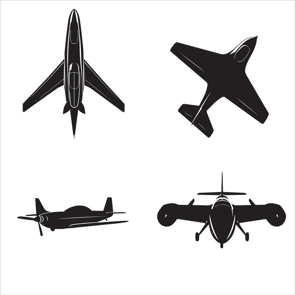 Four different types of airplanes on a white background vector