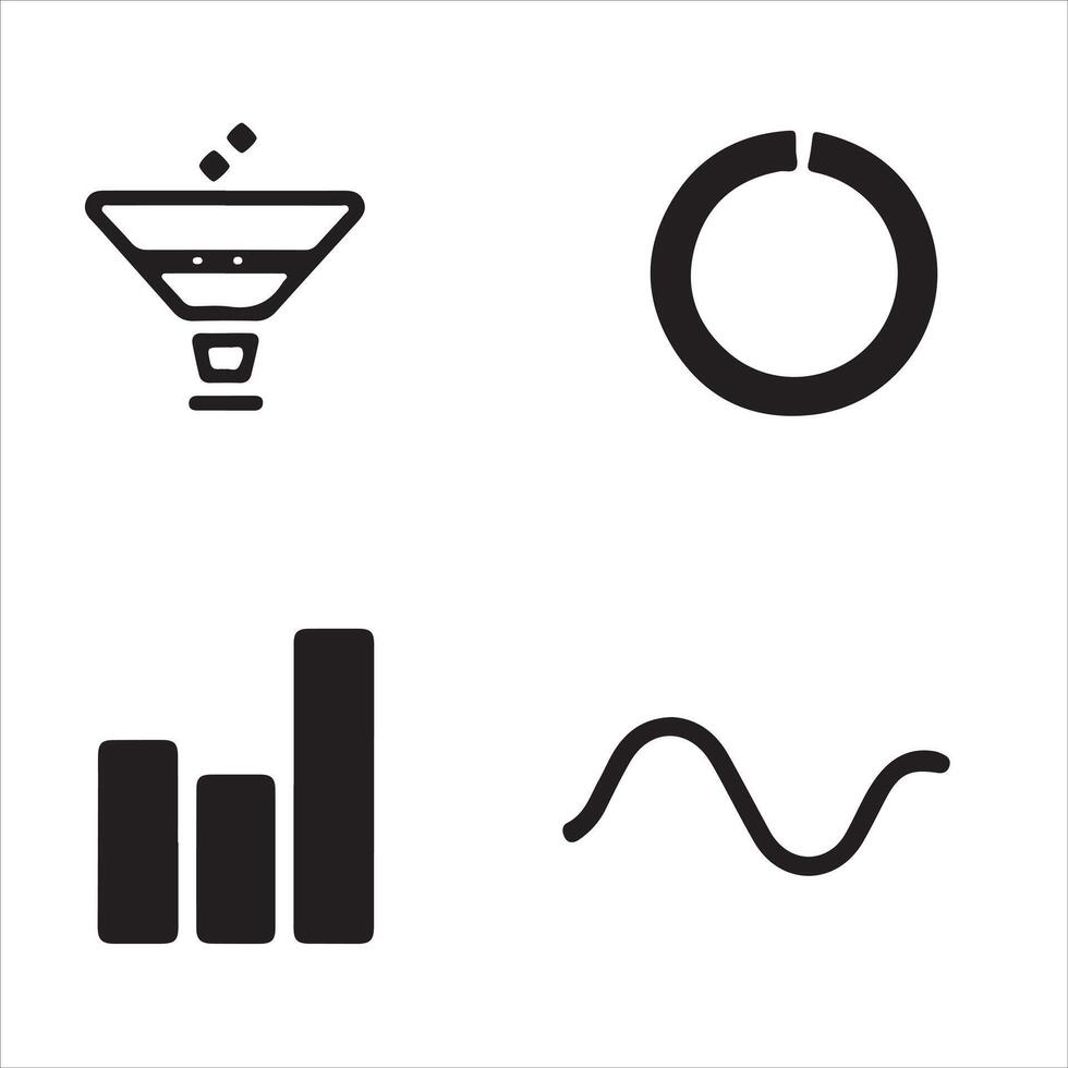 A set of icons that include a funnel, bar graph and a funnel vector