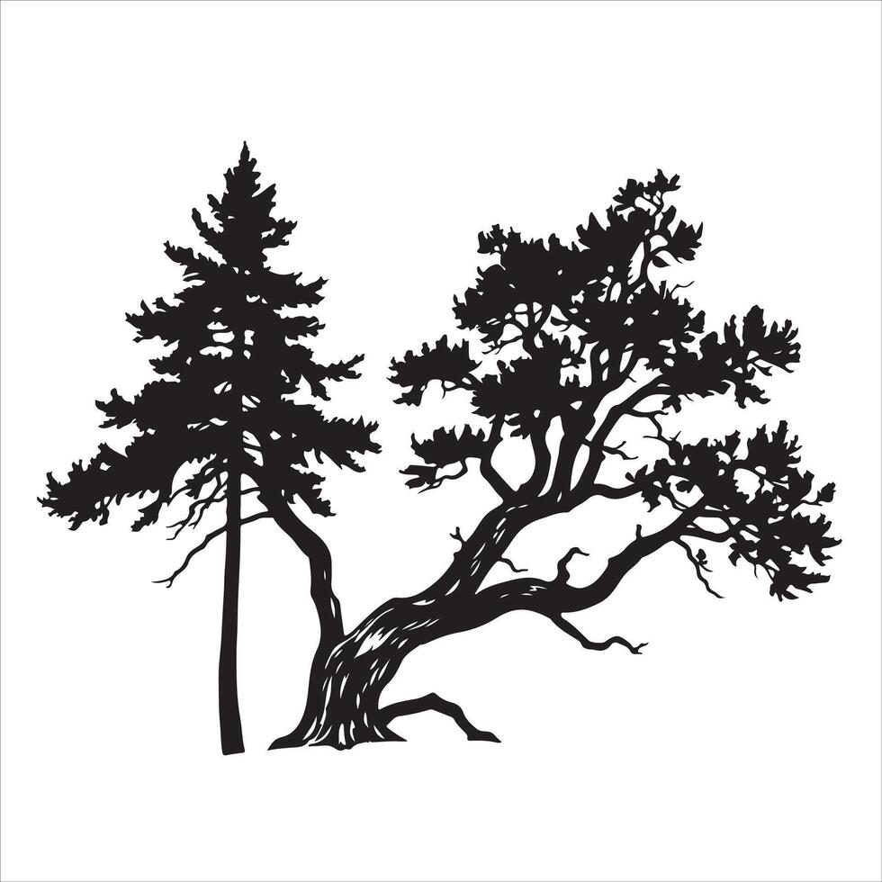 A black and white illustration of two trees vector