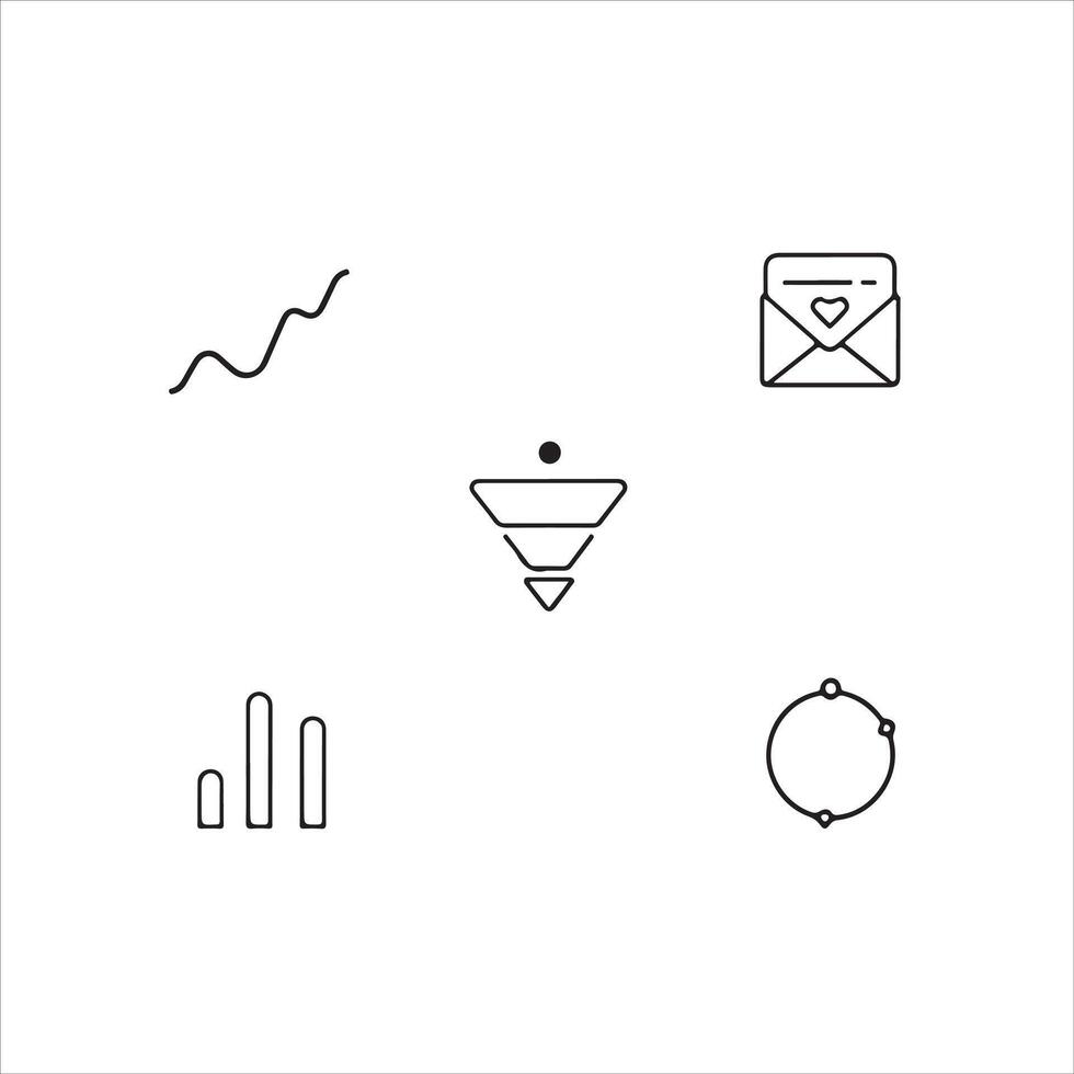 A set of icons that include a funnel, a bar graph, and a clock vector