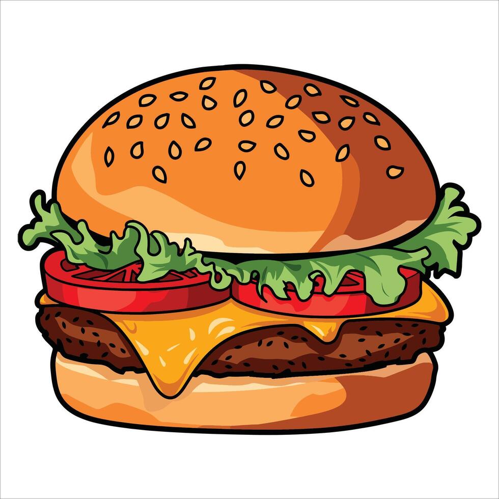 Delicious hamburger with juicy details. Ideal for food logos, quick service menus, and product packaging concepts. vector