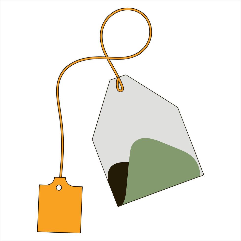 Labeled teabag isolated on white. Simple top down view ideal for drink icons, tea product designs and hot beverage concepts. vector