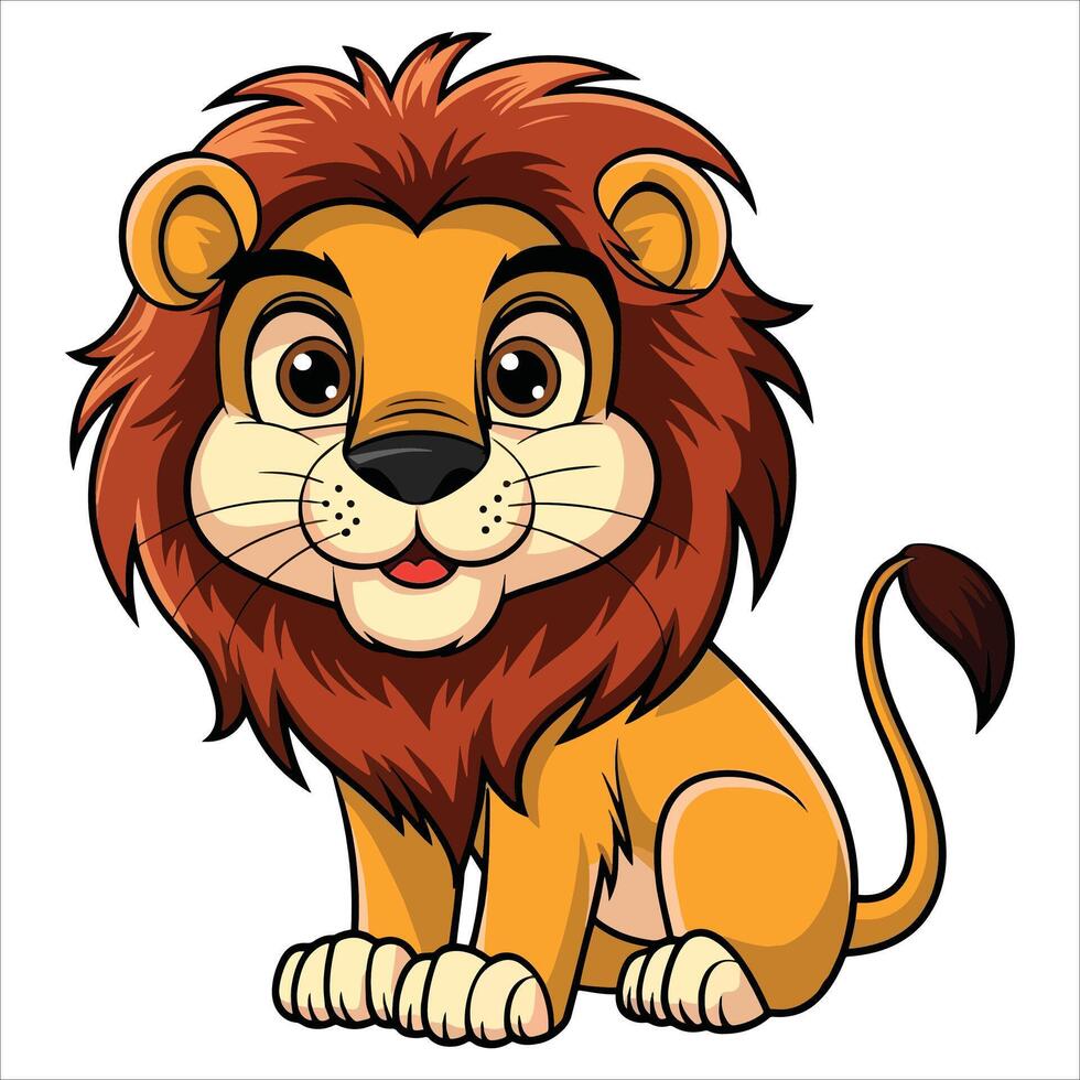 Cartoon lion illustration showcasing a majestic big cat, ideal for wildlife, safari, and jungle themed projects. vector